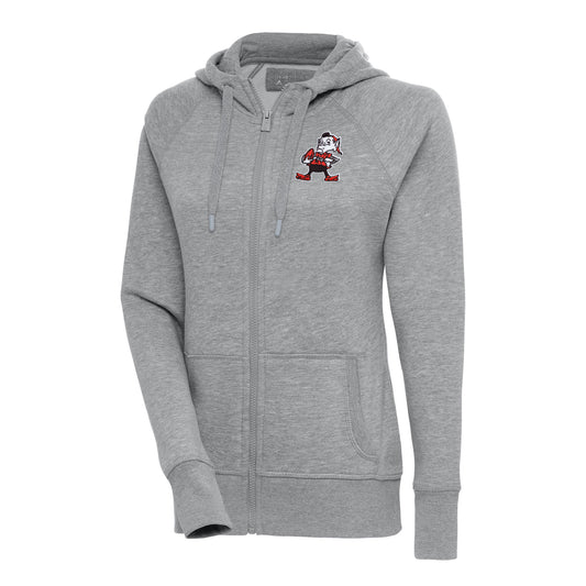 Women's Antigua Heather Gray Cleveland Browns Throwback Logo Victory Full-Zip Hoodie