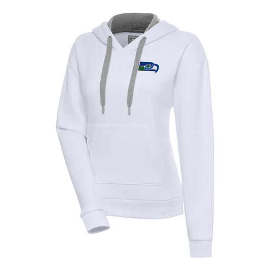 Women's Antigua White Seattle Seahawks Throwback Logo Victory Pullover Hoodie