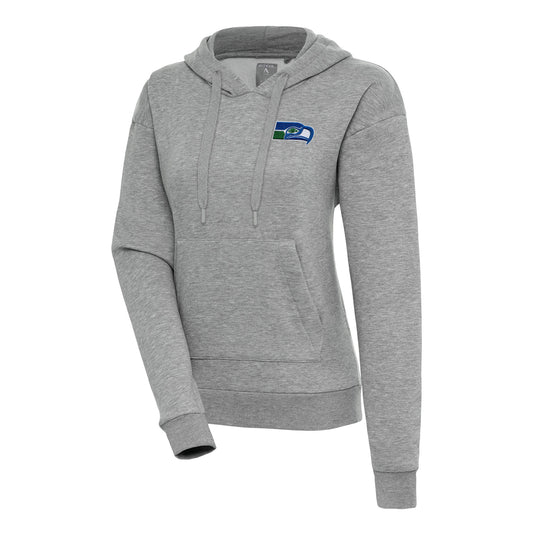 Women's Antigua Heather Gray Seattle Seahawks Throwback Logo Victory Pullover Hoodie