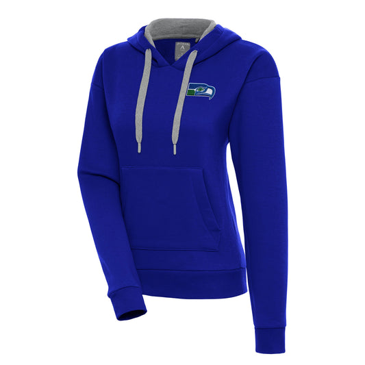 Women's Antigua Royal Seattle Seahawks Throwback Logo Victory Pullover Hoodie
