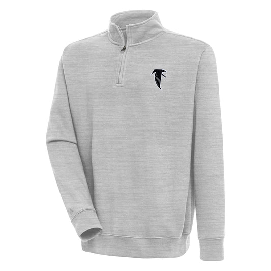 Men's Antigua Heather Gray Atlanta Falcons Throwback Logo Victory Quarter-Zip Pullover Top