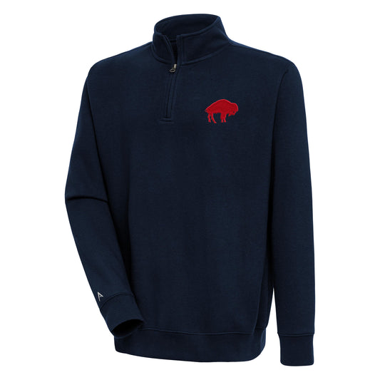 Men's Antigua Navy Buffalo Bills Throwback Logo Victory Quarter-Zip Pullover Top