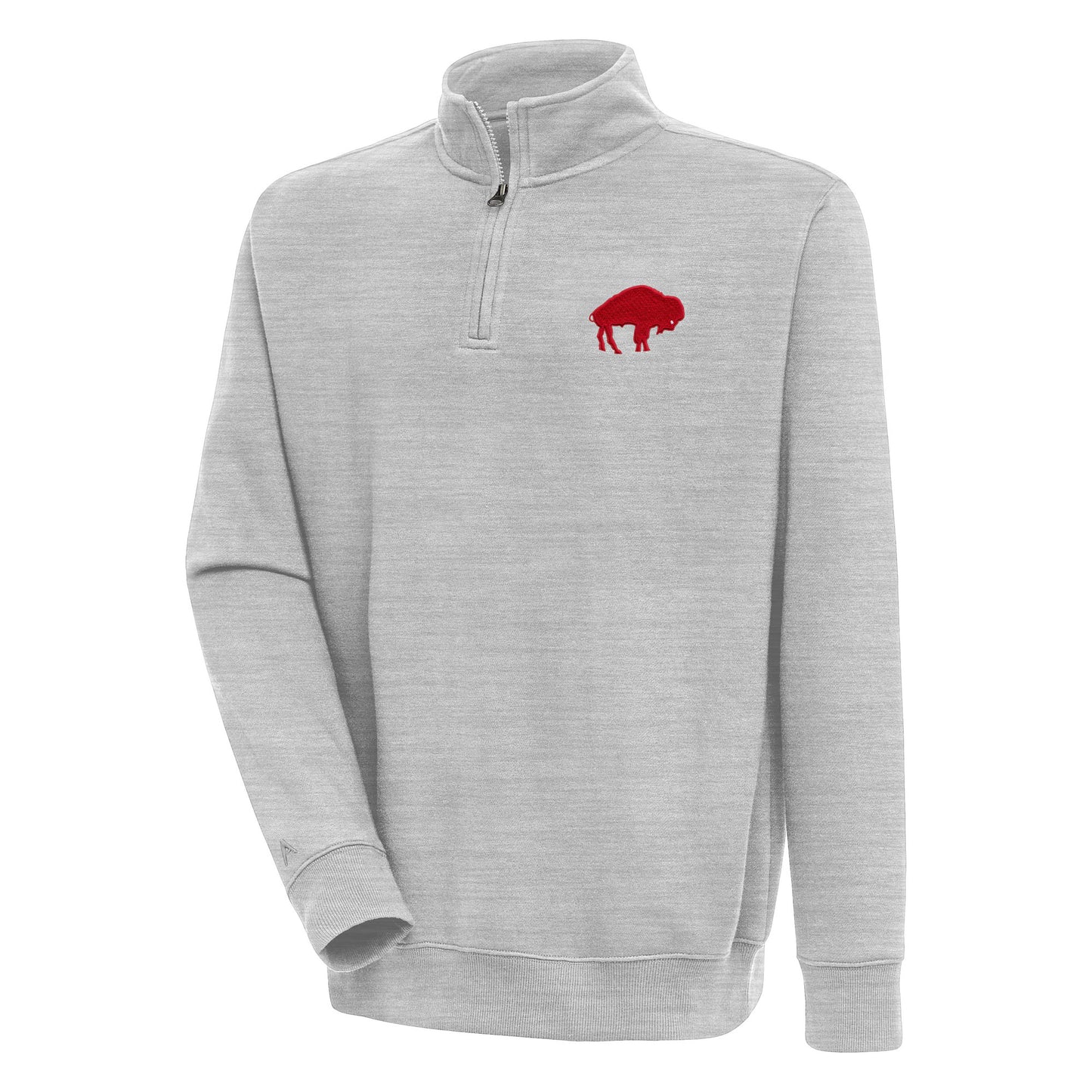 Men's Antigua Heather Gray Buffalo Bills Throwback Logo Victory Quarter-Zip Pullover Top