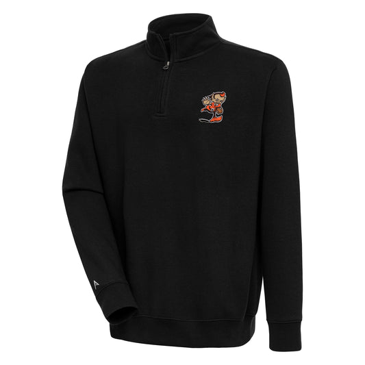 Men's Antigua Black Cleveland Browns Throwback Logo Victory Quarter-Zip Pullover Top