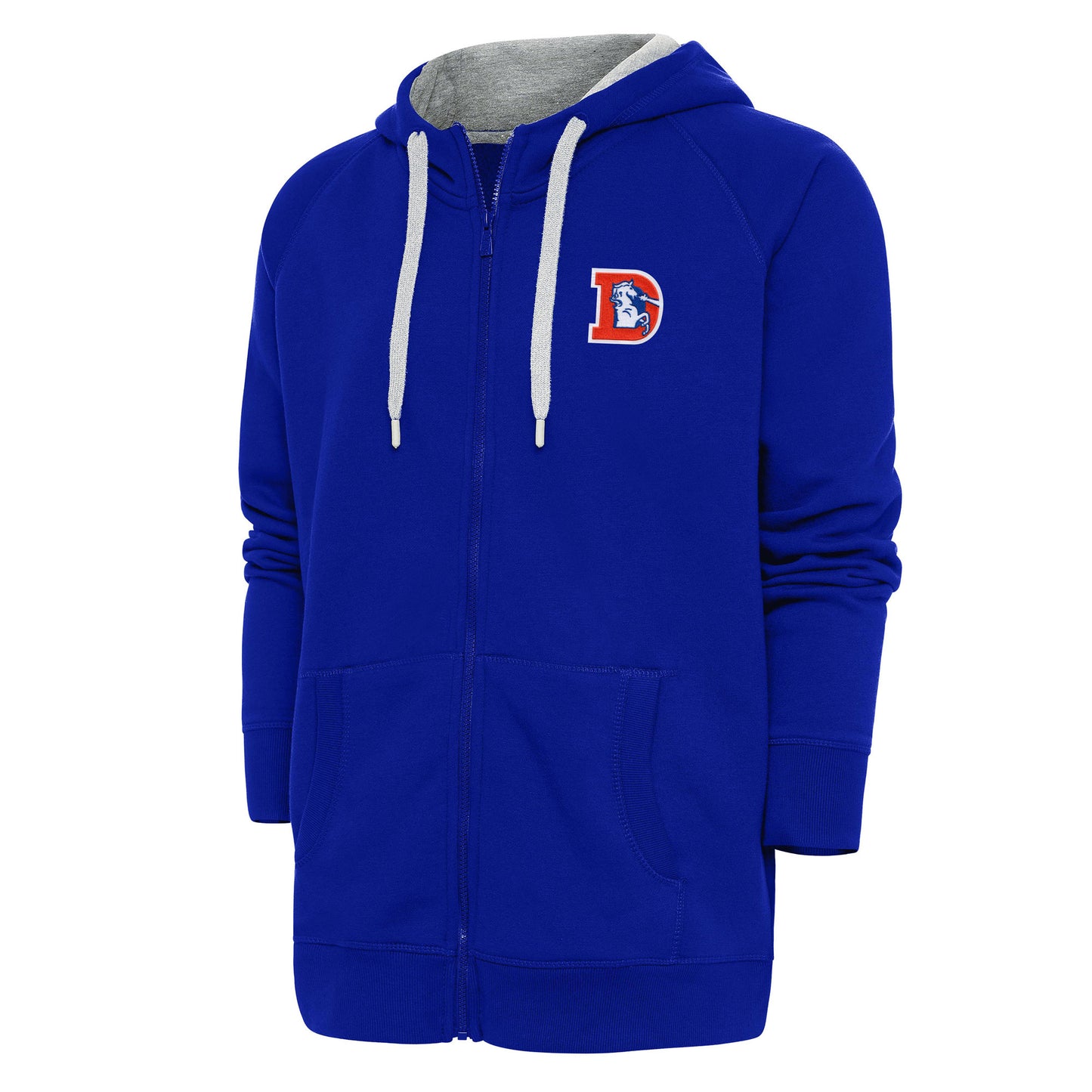 Men's Antigua Royal Denver Broncos Throwback Logo Victory Full-Zip Hoodie