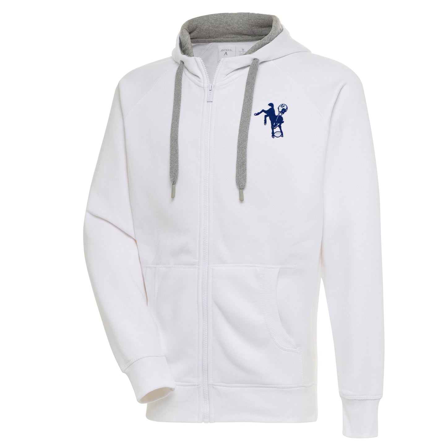 Men's Antigua White Indianapolis Colts Throwback Logo Victory Full-Zip Hoodie