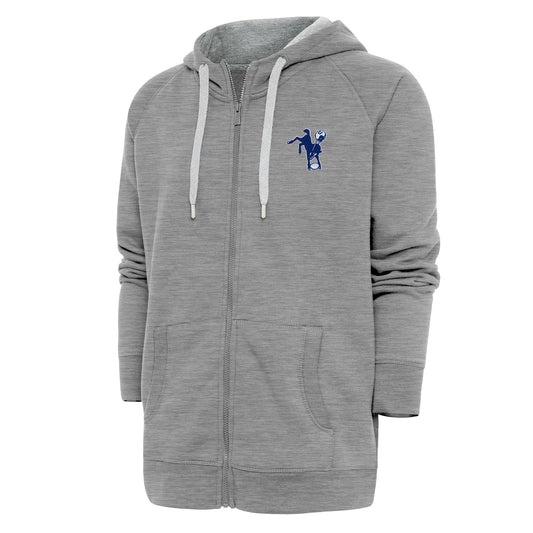 Men's Antigua Heather Gray Indianapolis Colts Throwback Logo Victory Full-Zip Hoodie