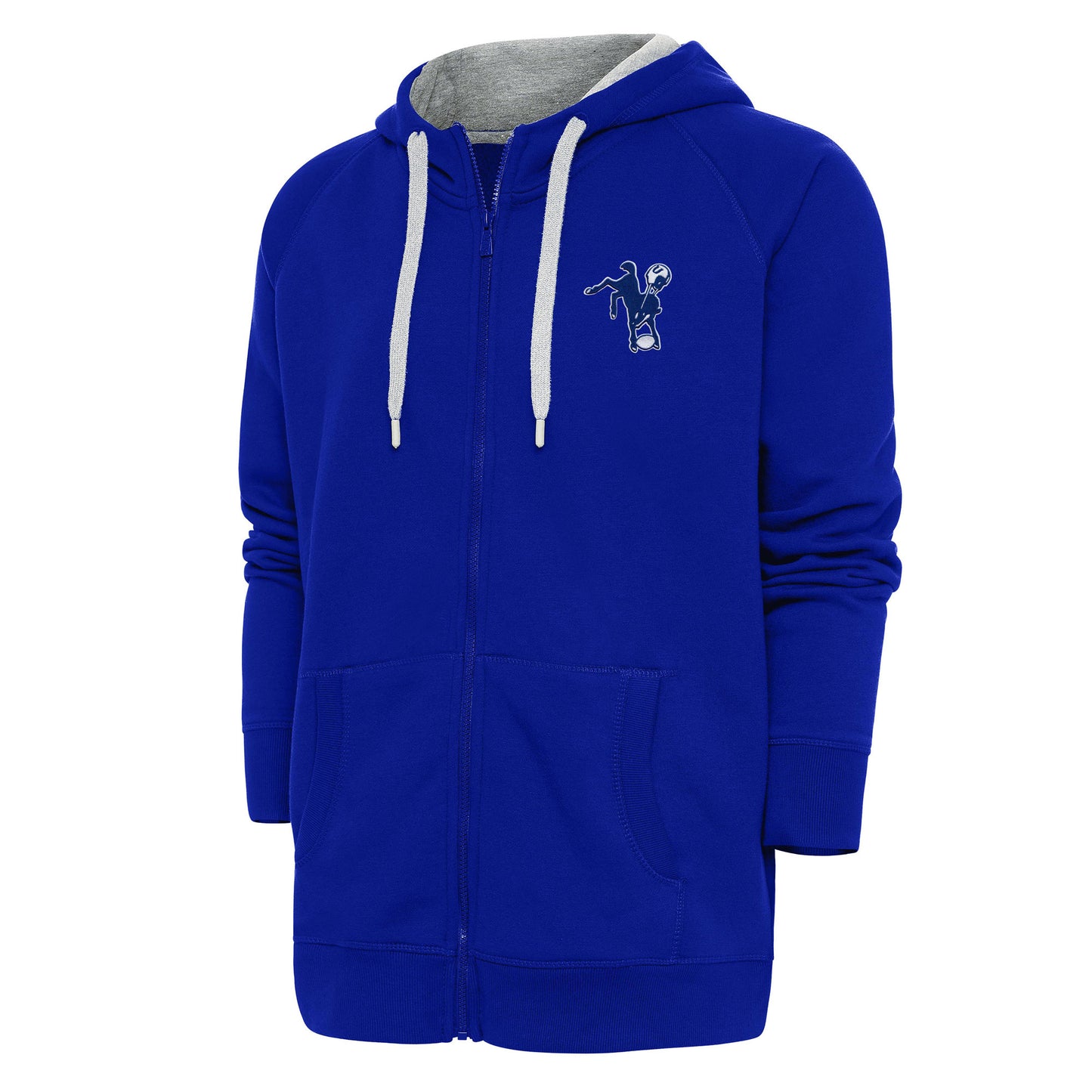 Men's Antigua Royal Indianapolis Colts Throwback Logo Victory Full-Zip Hoodie