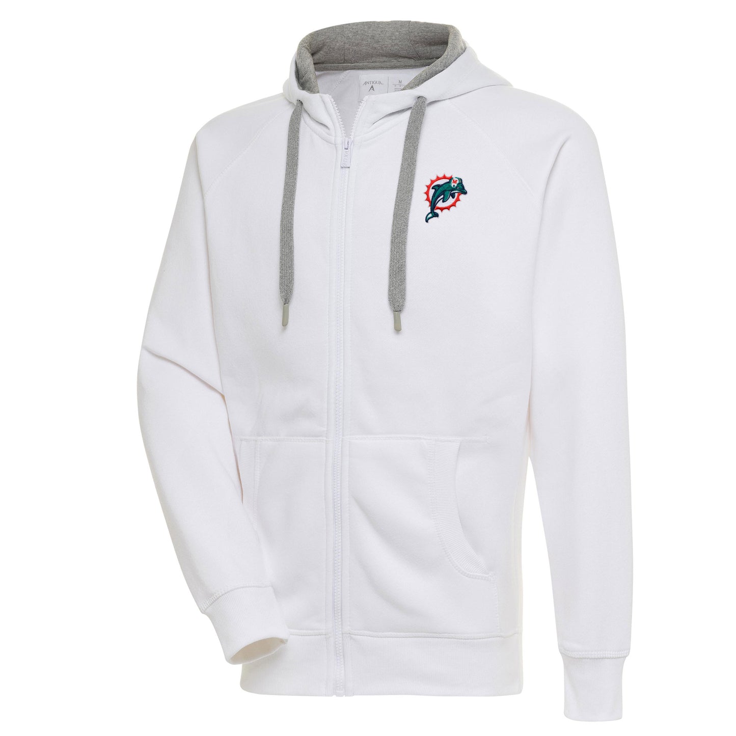 Men's Antigua White Miami Dolphins Throwback Logo Victory Full-Zip Hoodie