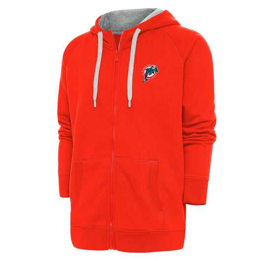 Men's Antigua Orange Miami Dolphins Throwback Logo Victory Full-Zip Hoodie