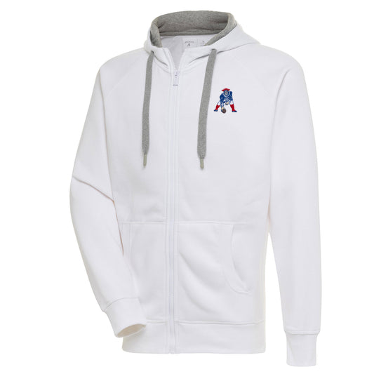 Men's Antigua White New England Patriots Throwback Logo Victory Full-Zip Hoodie