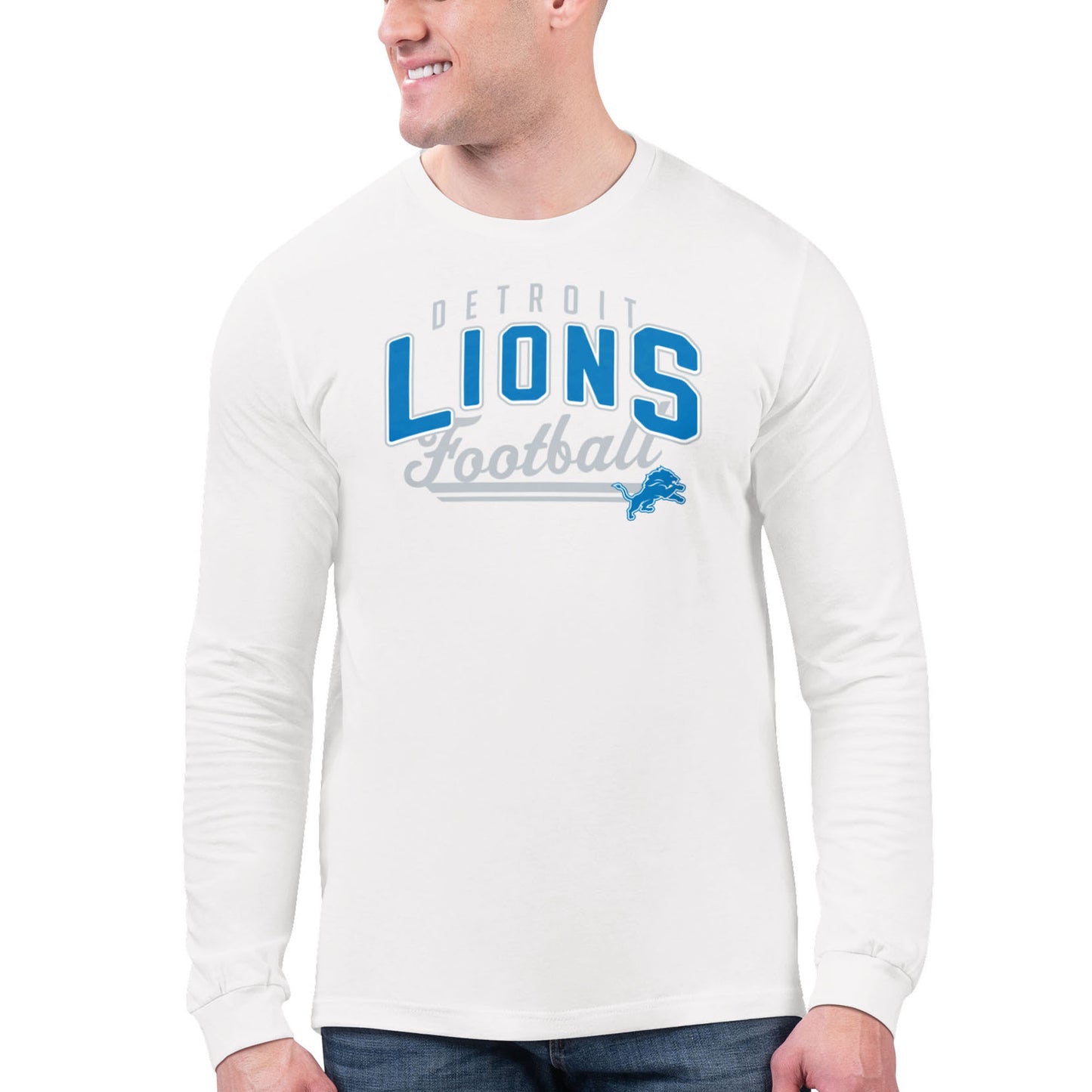 Men's Starter Gray Detroit Lions Word Script Long Sleeve T-Shirt