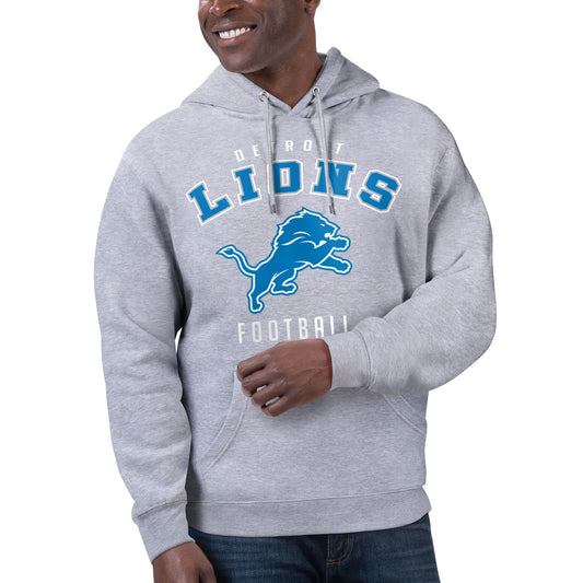 Unisex Starter Heather Gray Detroit Lions Logo Graphic Pullover Hoodie