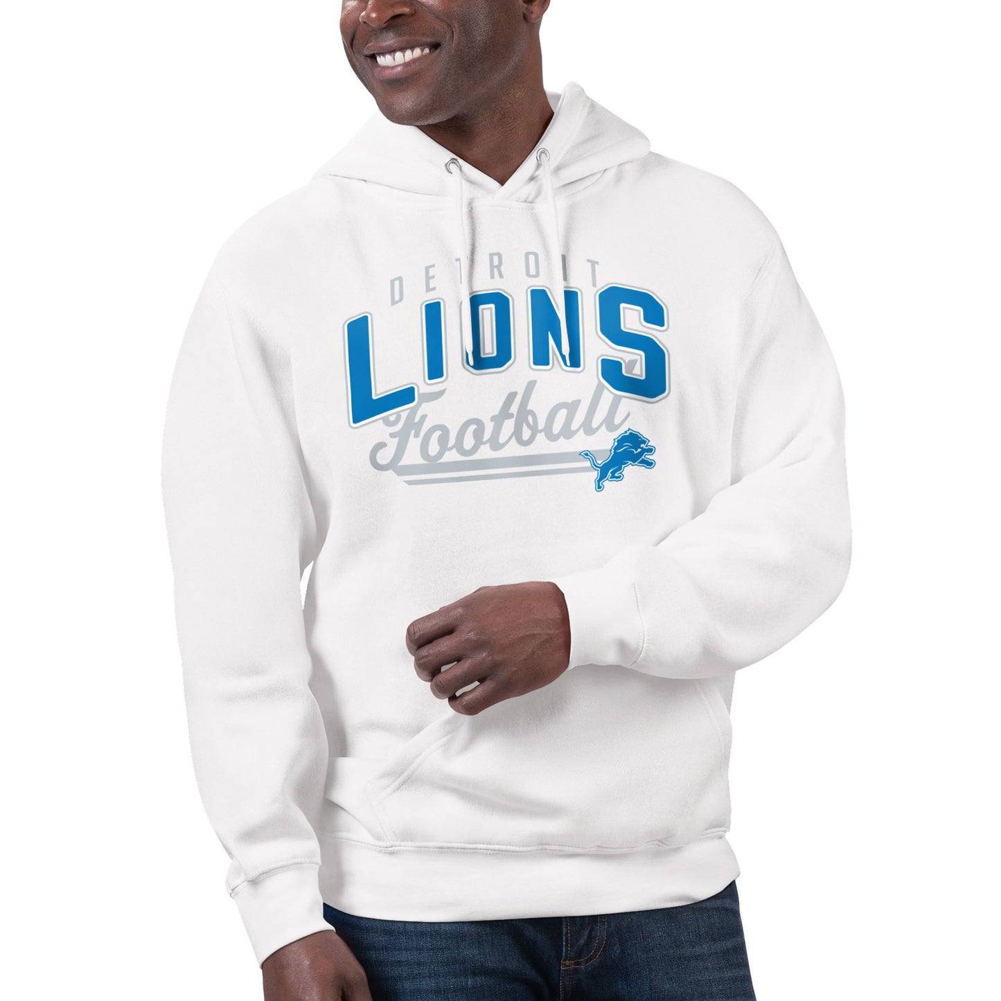 Unisex Starter White Detroit Lions Word Script Pullover Hoodie