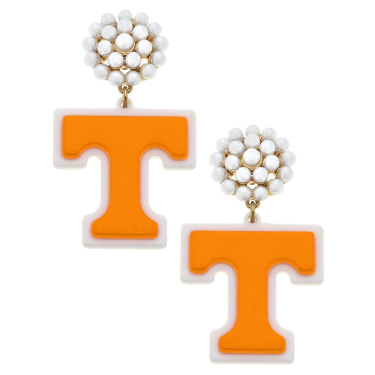 Women's Tennessee Volunteers Pearl Cluster Resin Logo Earings