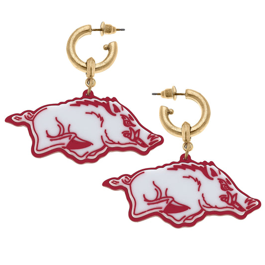 Women's Arkansas Razorbacks Resin Logo Drop Hoop Earrings