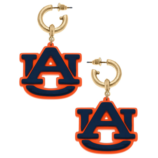 Women's Auburn Tigers Resin Logo Drop Hoop Earrings