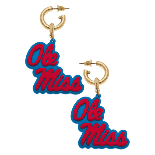 Women's Ole Miss Rebels Resin Logo Drop Hoop Earrings