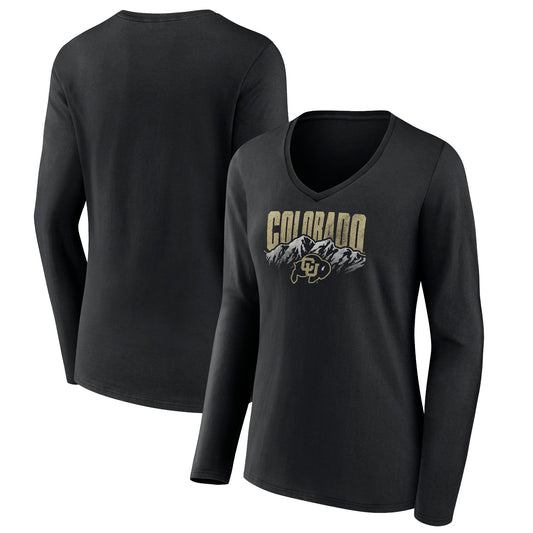 Women's Fanatics Black Colorado Buffaloes Rocky Mountains Long Sleeve V-Neck T-Shirt