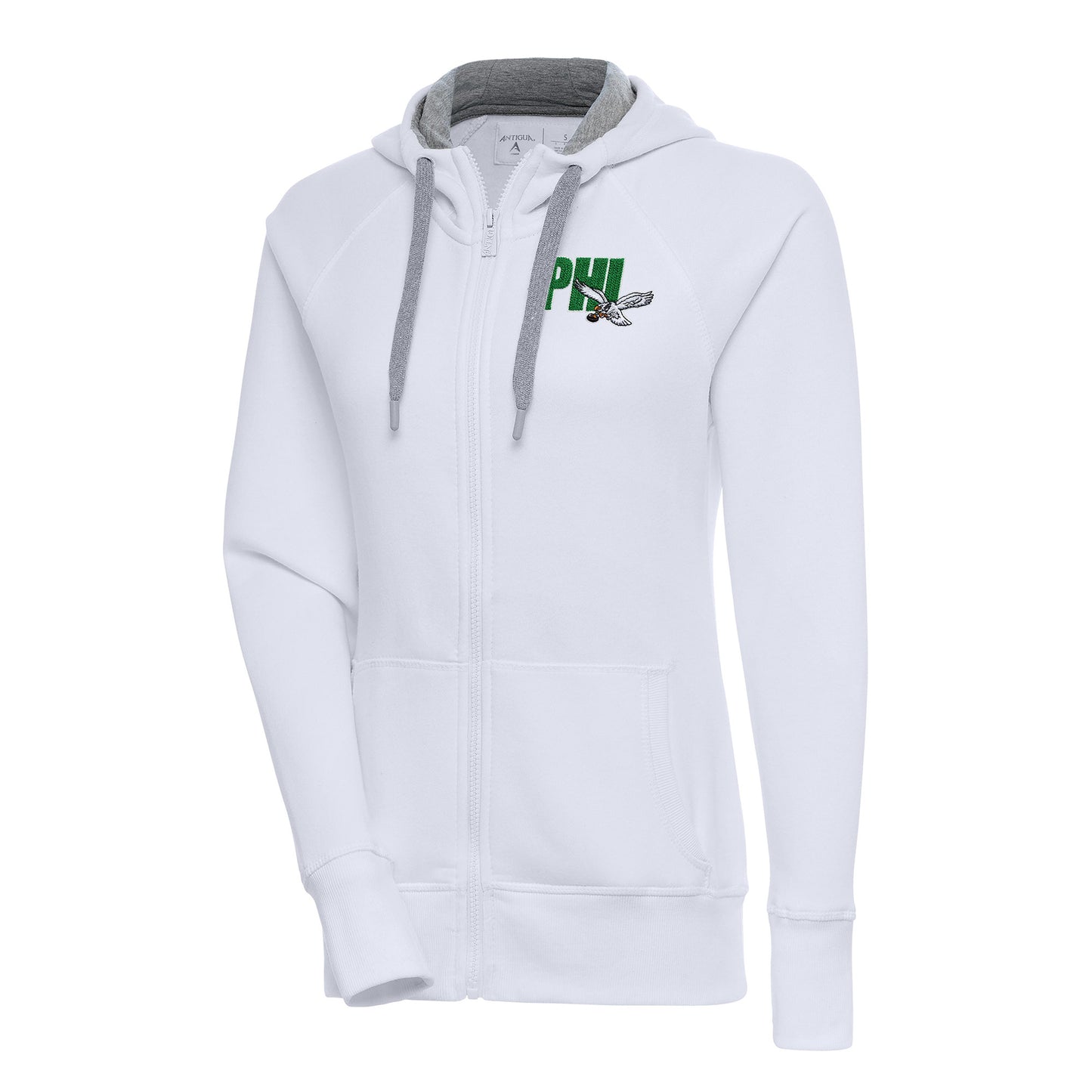 Women's Antigua  White Philadelphia Eagles Victory Full-Zip Hoodie