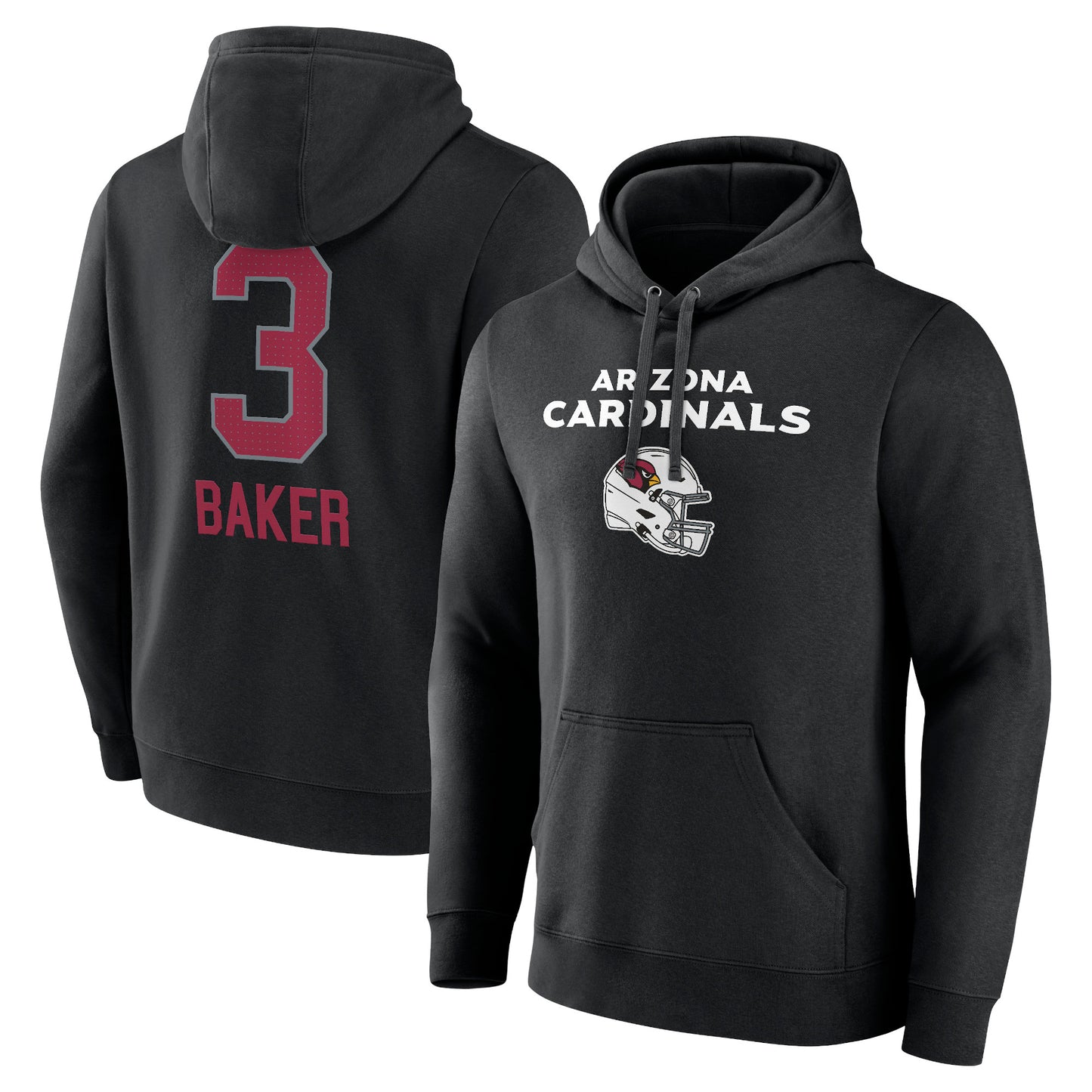 Men's Budda Baker Black Arizona Cardinals Team Wordmark Player Name & Number Pullover Hoodie