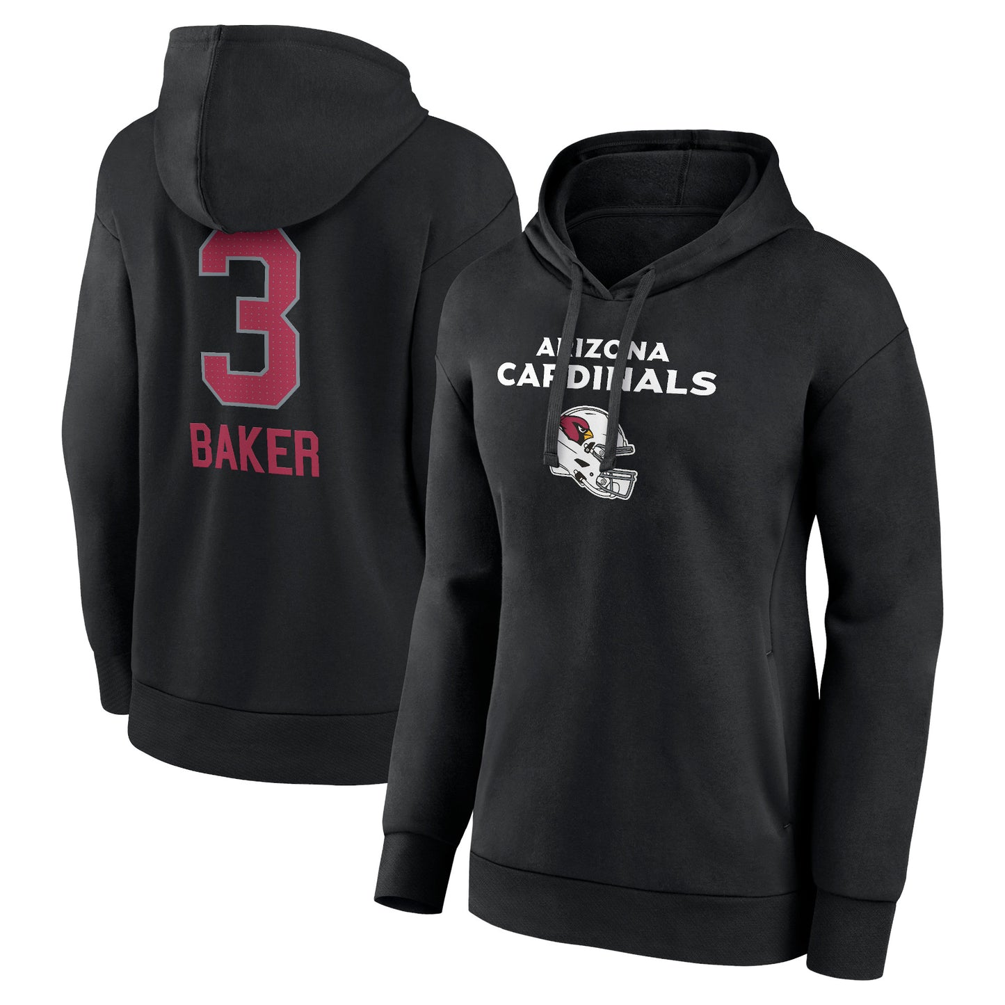 Women's Budda Baker Black Arizona Cardinals Team Wordmark Player Name & Number Pullover Hoodie