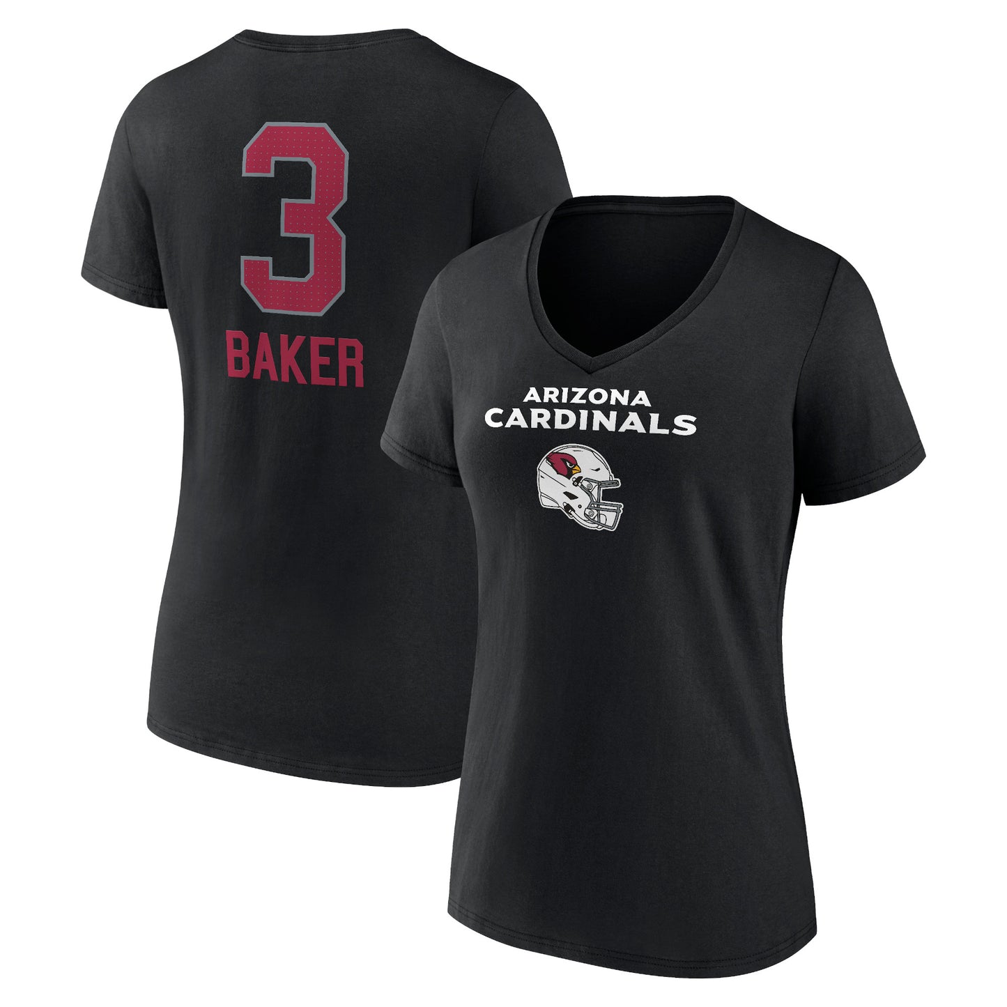 Women's Budda Baker Black Arizona Cardinals Team Wordmark Player Name & Number V-Neck T-Shirt