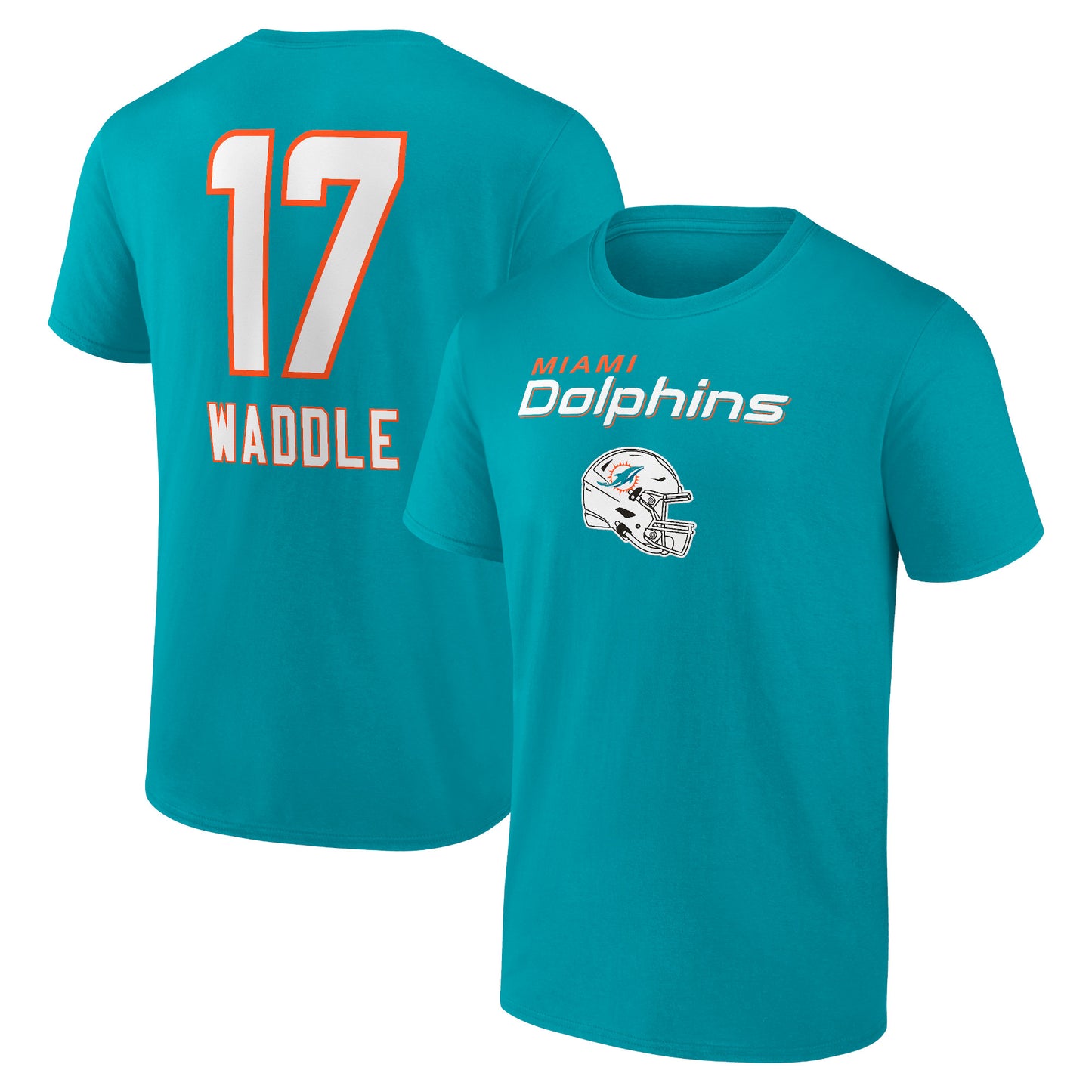 Men's Jaylen Waddle Aqua Miami Dolphins Team Wordmark Player Name & Number T-Shirt