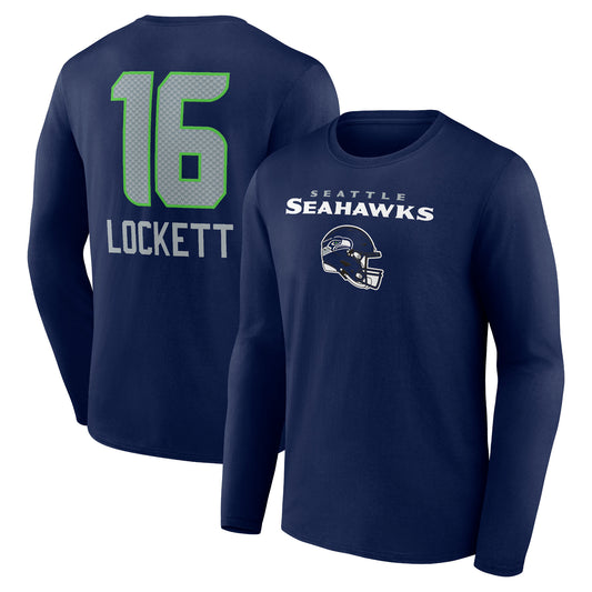 Men's Tyler Lockett College Navy Seattle Seahawks Team Wordmark Player Name & Number Long Sleeve T-Shirt