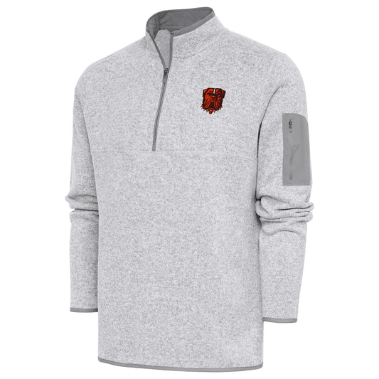 Men's Antigua Heather Gray Cleveland Browns Fortune Quarter-Zip Pullover Jacket