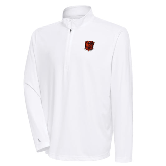 Men's Antigua White Cleveland Browns Tribute Quarter-Zip Pullover Top