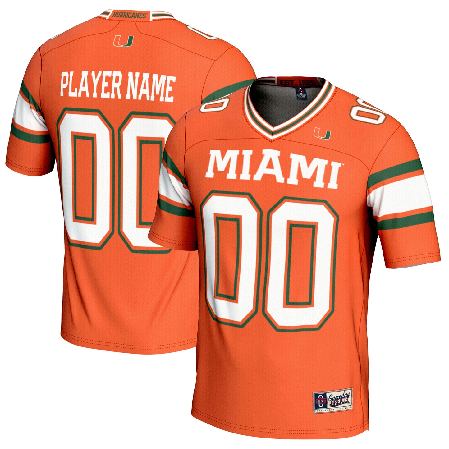 Youth GameDay Greats  Orange Miami Hurricanes NIL Pick-A-Player Football Jersey