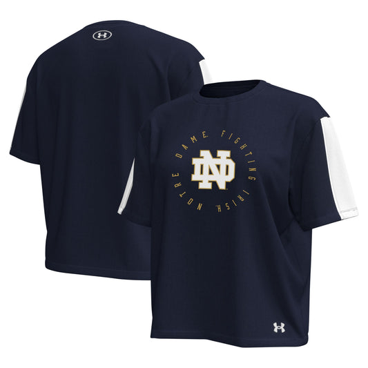 Women's Under Armour Navy Notre Dame Fighting Irish Challenger Waist Length Boxy Oversized T-Shirt