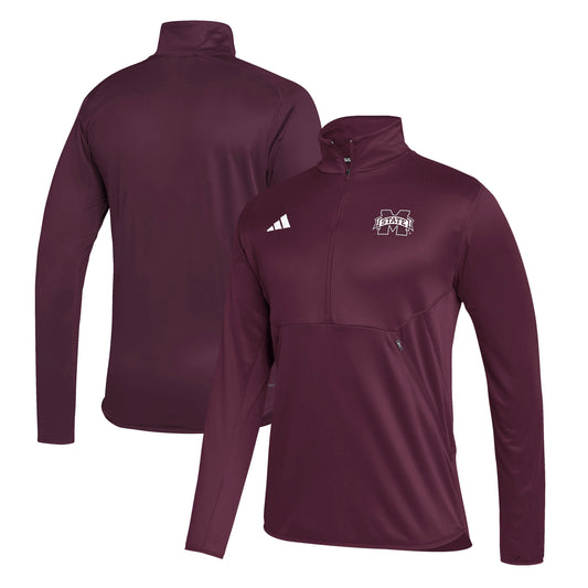 Men's adidas  Maroon Mississippi State Bulldogs Stadium Knit Quarter-Zip Pullover Jacket