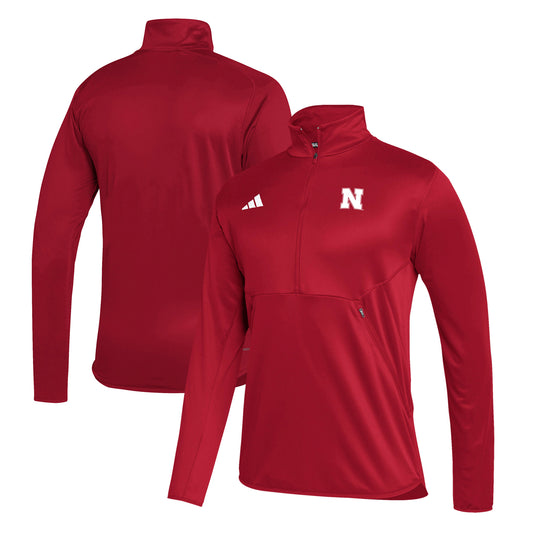 Men's adidas  Scarlet Nebraska Huskers Stadium Knit Quarter-Zip Pullover Jacket