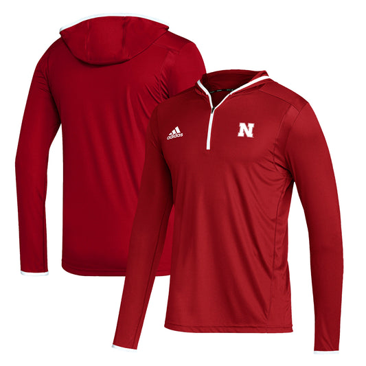 Men's adidas Scarlet Nebraska Huskers Team Issue Long Sleeve Quarter-Zip Hoodie T-Shirt