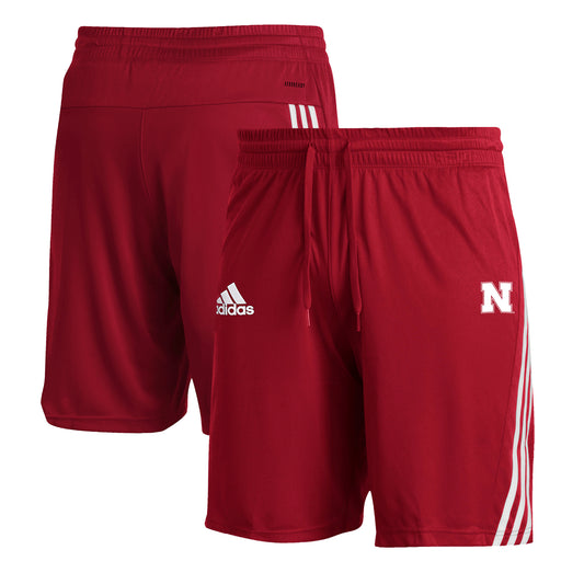 Men's adidas  Scarlet Nebraska Huskers Three-Stripe Knit Shorts