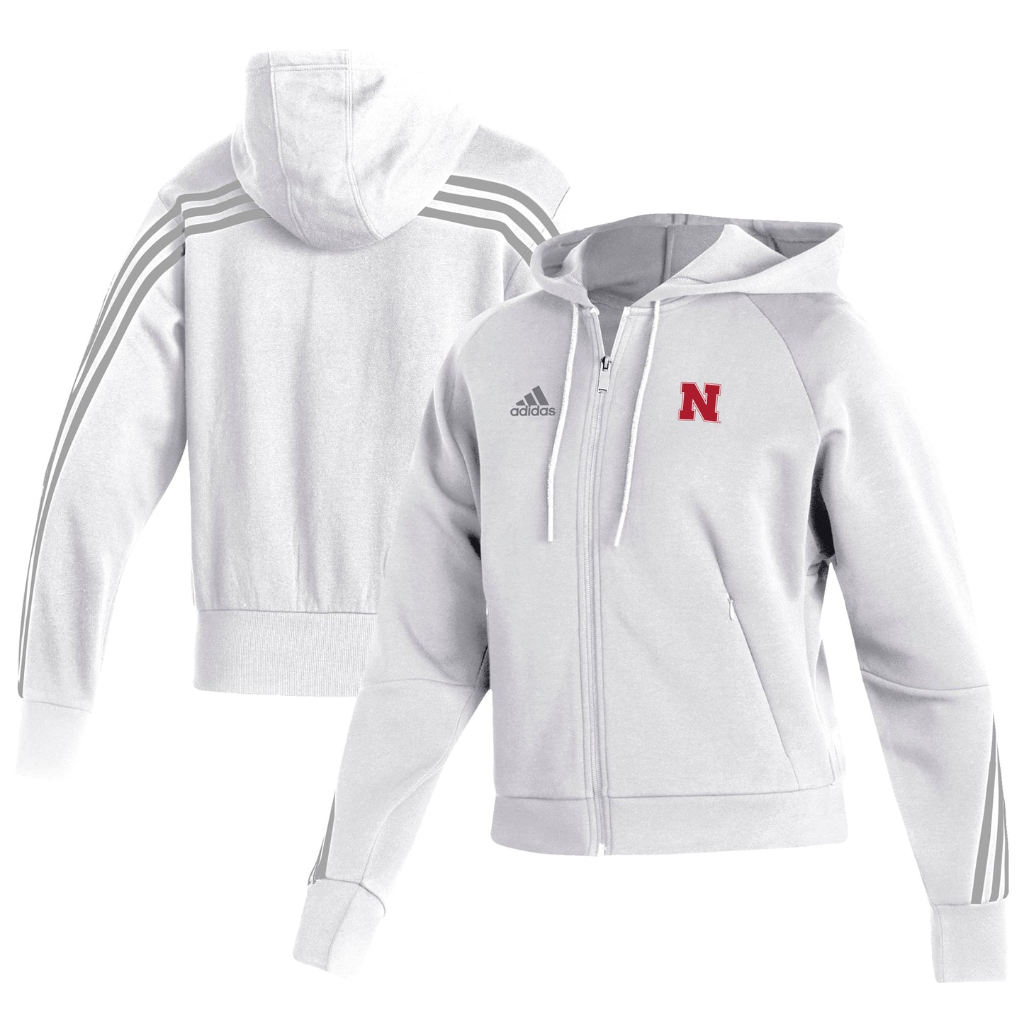 Women's adidas White Nebraska Huskers Fashion Full-Zip Hoodie