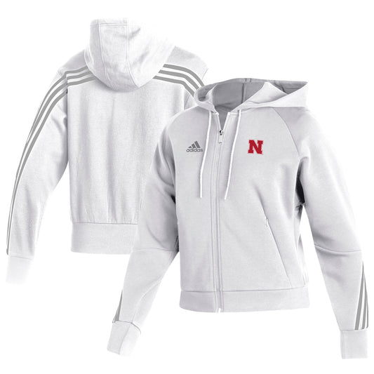 Women's adidas White Nebraska Huskers Fashion Full-Zip Hoodie