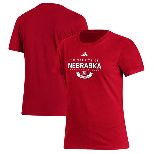 Women's adidas  Scarlet Nebraska Huskers Decorated Fresh T-Shirt