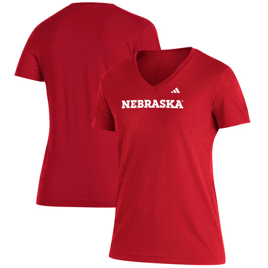 Women's adidas  Scarlet Nebraska Huskers Blend V-Neck T-Shirt