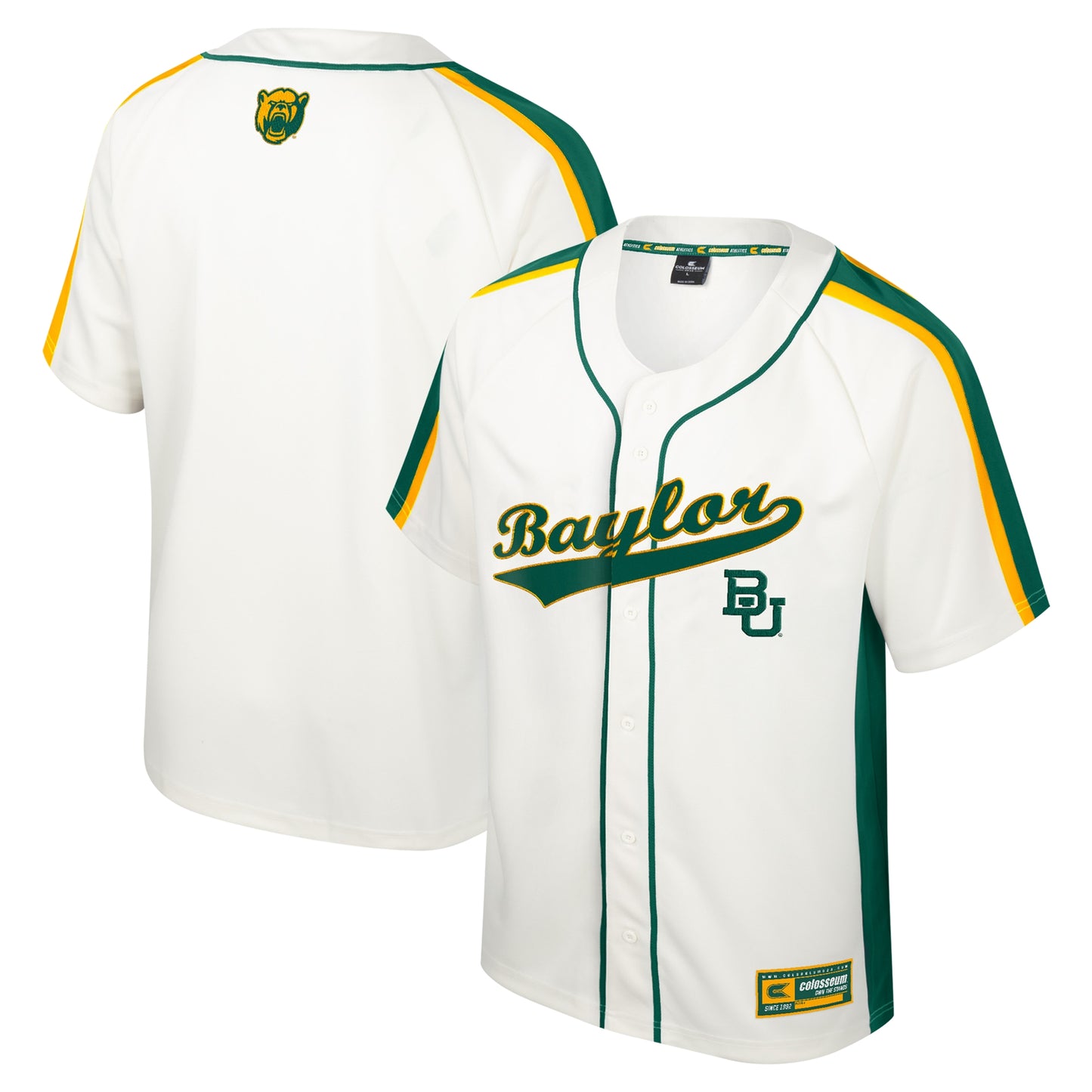 Men's Colosseum Cream Baylor Bears Ruth Button-Up Baseball Jersey