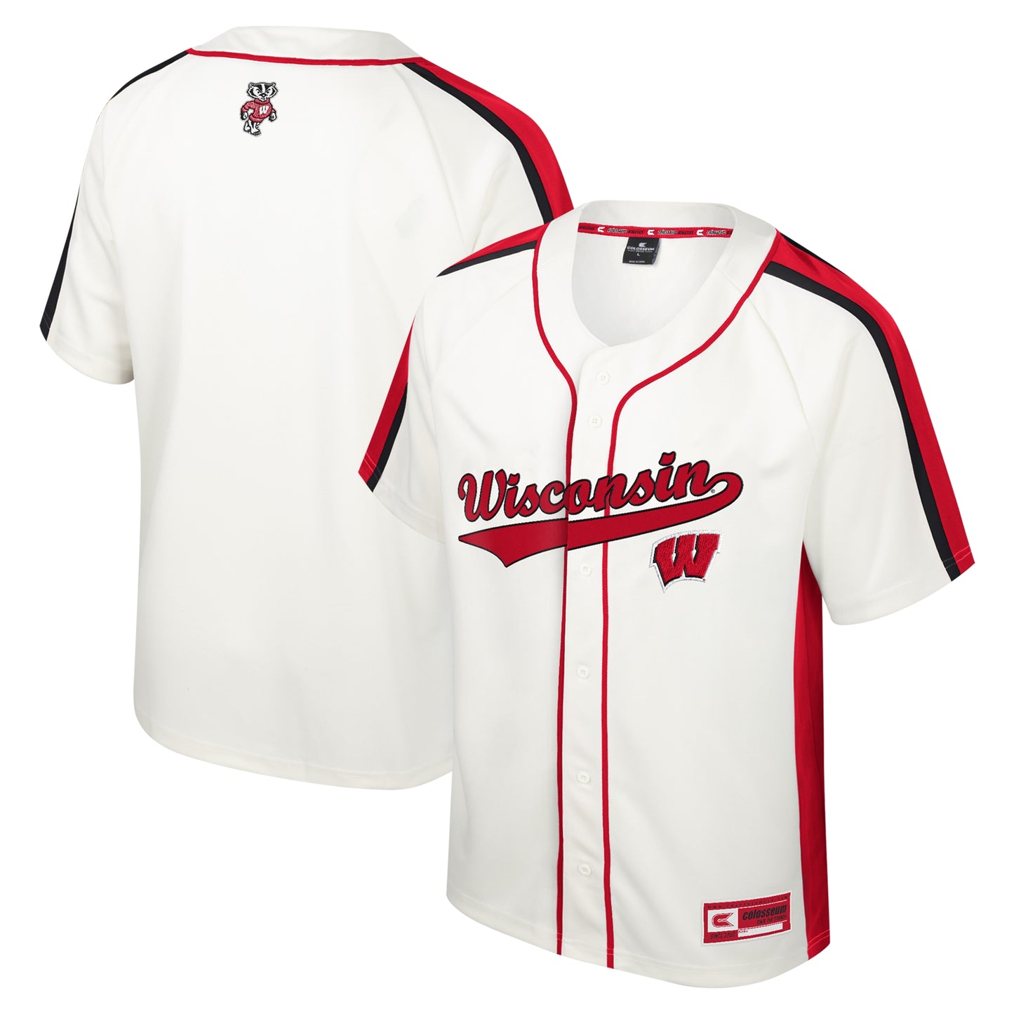 Men's Colosseum Cream Wisconsin Badgers Ruth Button-Up Baseball Jersey