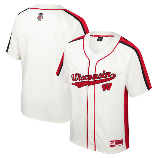 Men's Colosseum Cream Wisconsin Badgers Ruth Button-Up Baseball Jersey