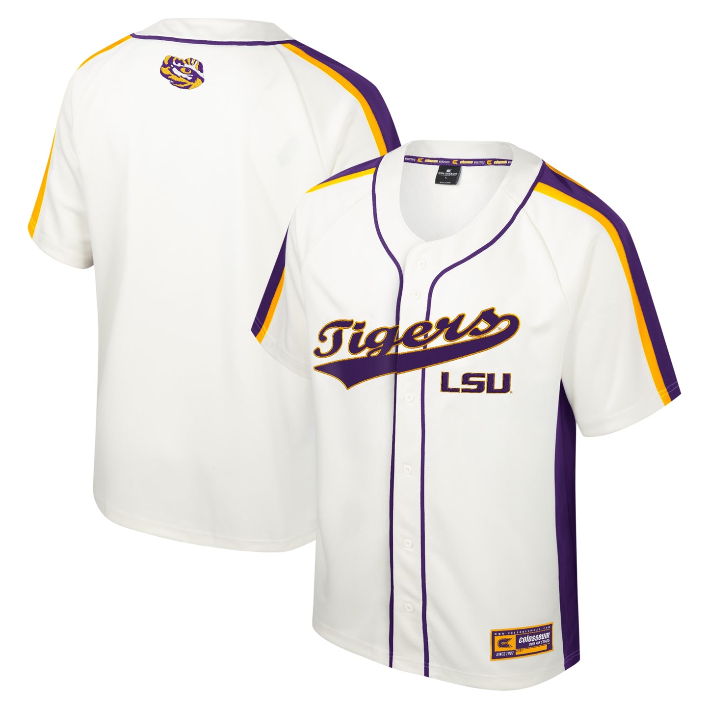 Men's Colosseum Cream LSU Tigers Ruth Button-Up Baseball Jersey