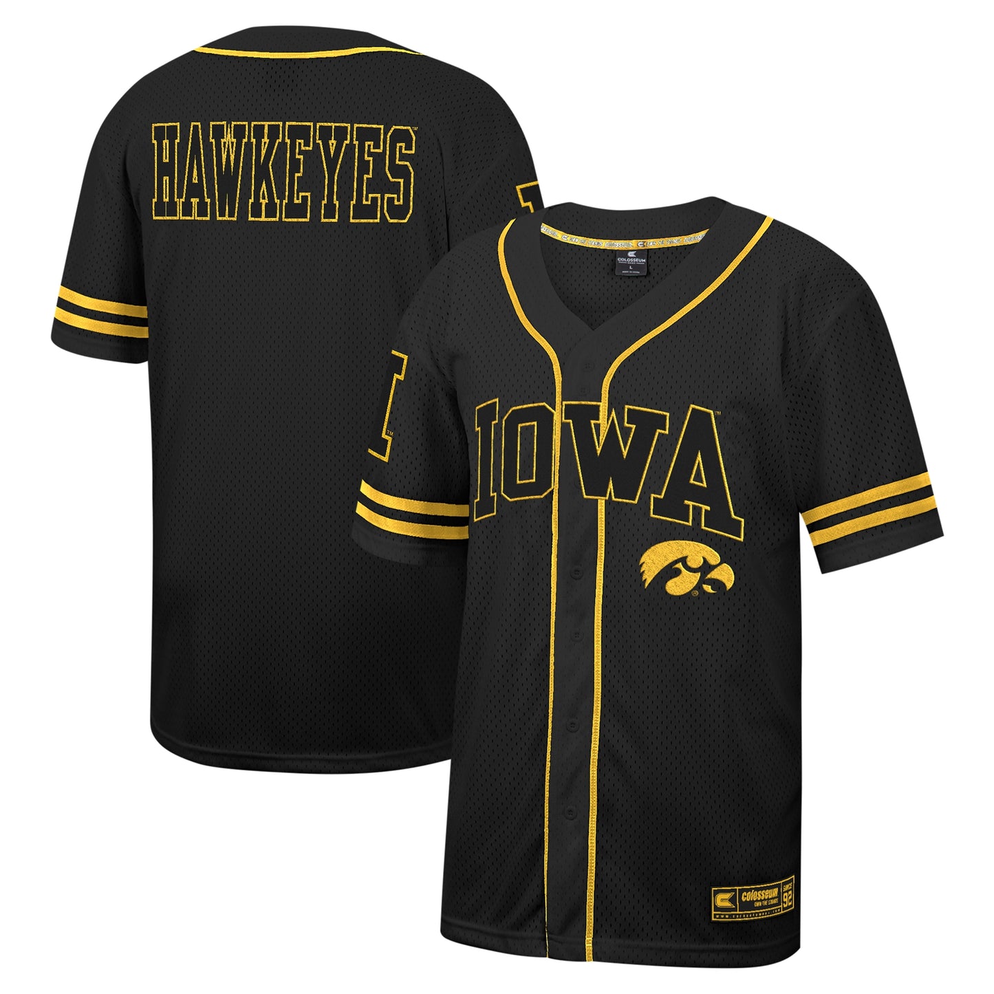 Men's Colosseum Black Iowa Hawkeyes Free Spirited Mesh Button-Up Baseball Jersey