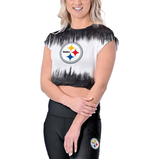 Women's Certo  White Pittsburgh Steelers Cropped Framework T-Shirt