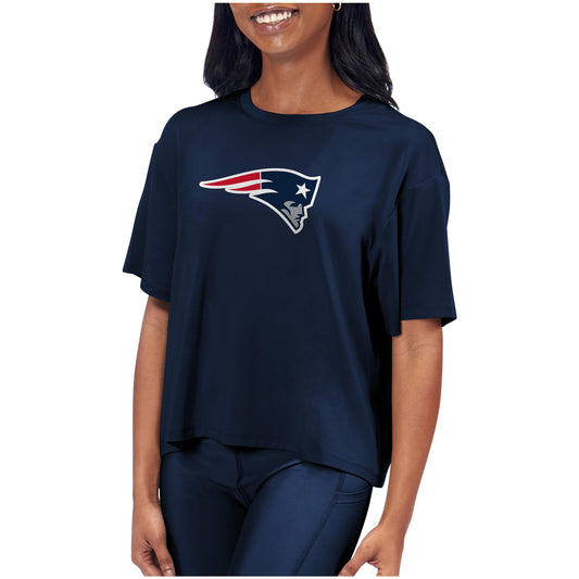 Women's Certo Navy New England Patriots Format Cropped T-Shirt