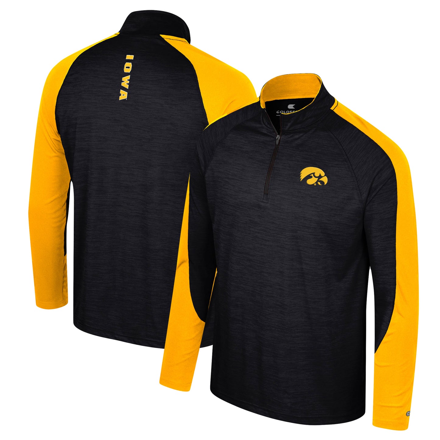 Men's Colosseum Black Iowa Hawkeyes Langmore Raglan Quarter-Zip Top