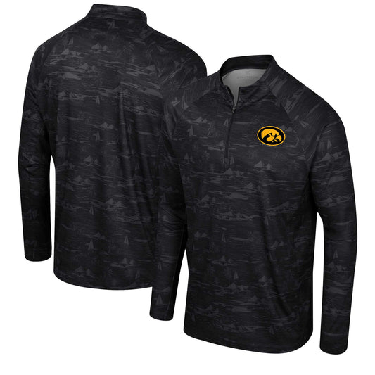 Men's Colosseum Black Iowa Hawkeyes Carson Raglan Quarter-Zip Jacket